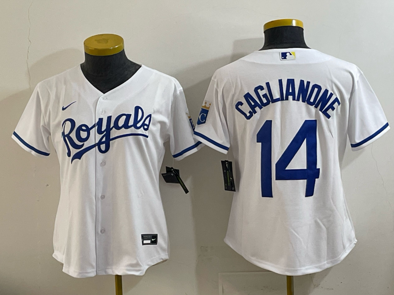 Women Kansas City Royals #14 Caglianone white Nike MLB 2025 jersey 010->women mlb jersey->Women Jersey